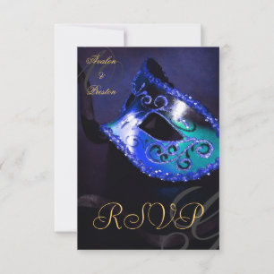 Blaue Wirbel-Maskenball-Maske-RSVP-Einladung RSVP Karte