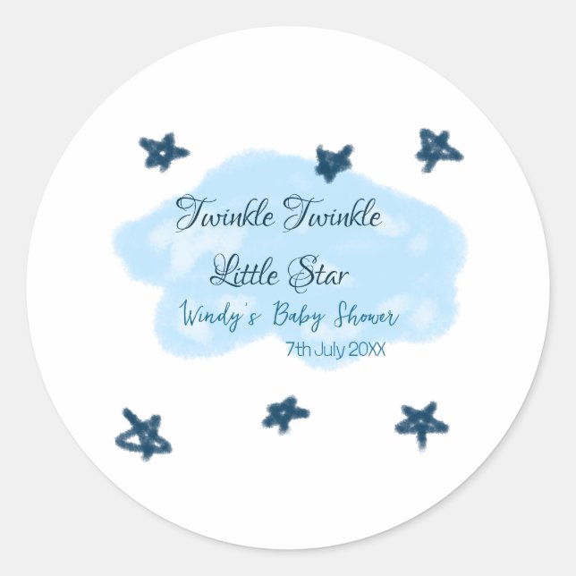Blaue Wolken blinkeln Twinkle Little Star Baby Sho Runder Aufkleber (Vorderseite)