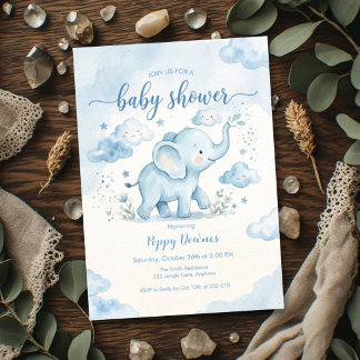 Blaue Wolken Elefant Sprinkle Baby Shower Einladung