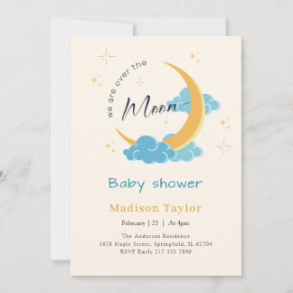 Blaue Wolken Himmelsmond und Sterne Baby Shower Einladung