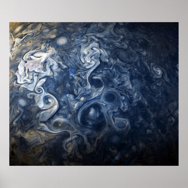Blaue Wolken wirbeln im Planeten Jupiter Juno Cam Poster (Vorne)