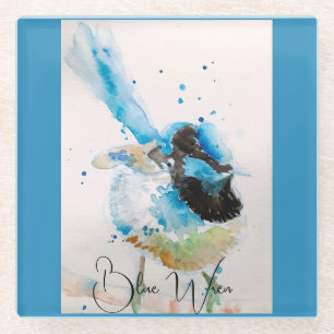 Blaue Wren-Aquarellmalerei Australische Vögel Glasuntersetzer