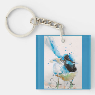 Blaue Wren-Aquarellmalerei Australische Vögel Schlüsselanhänger