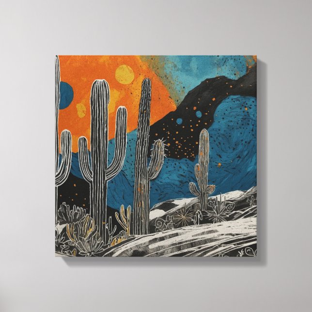 Blaue Wüstenkaktus Aquarellmalerei Leinwanddruck (Vorderseite)