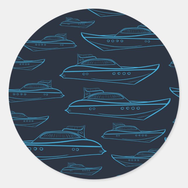 Blaue Yacht Muster Runder Aufkleber (Vorderseite)