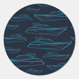 Blaue Yacht Muster Runder Aufkleber