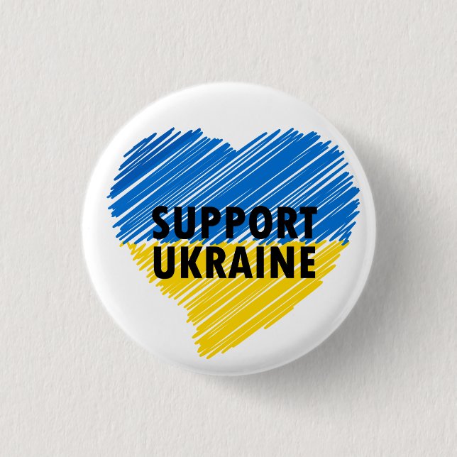 BLAUE & YELLOW UNTERSTÜTZUNG DER UKRAINE HERZ BUTTON (Vorderseite)
