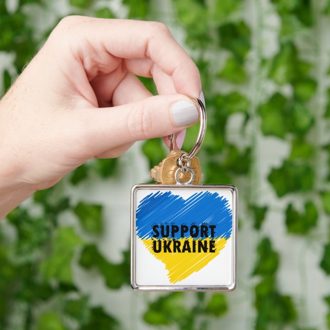 BLAUE & YELLOW UNTERSTÜTZUNG DER UKRAINE HERZ SCHLÜSSELANHÄNGER (Hand)