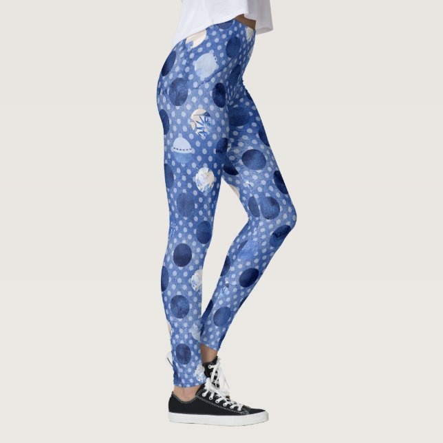 Blaue Yoga-Leggings, Blume Druckmuster Leggings (Rechts)