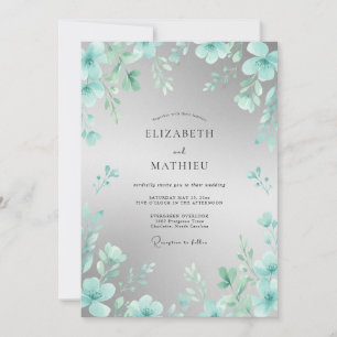 Blaue zarte florale Hochzeit Einladung