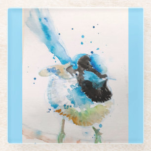 Blaue Zaunkönig-Zaunkönige Aquarell Babyblau Austr Glasuntersetzer