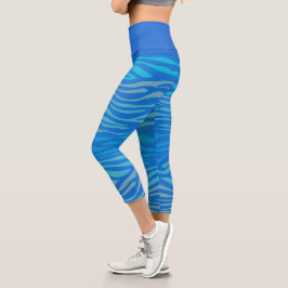 Blaue Zebra Streifen Capri Leggings