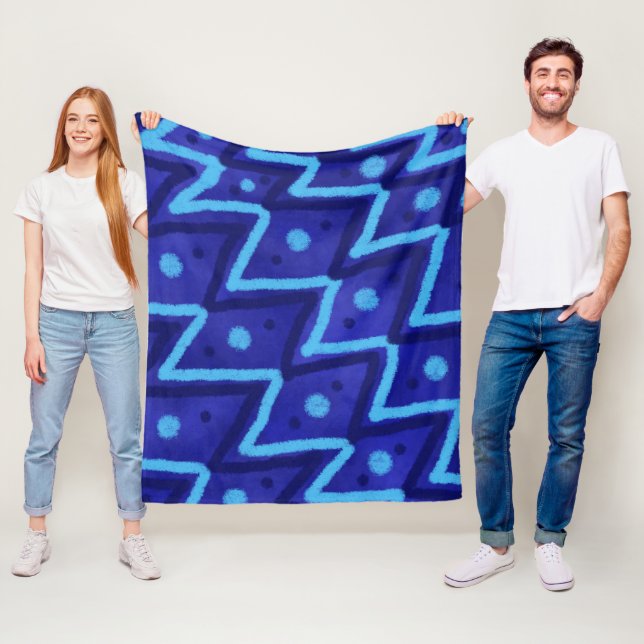 Blaue Zick-Zack-Punkte funky Muster  Fleecedecke (Beispiel)