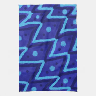 Blaue Zick-Zack-Punkte funky Muster  Geschirrtuch