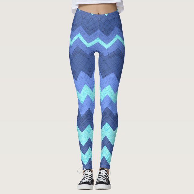 blaue Zickzack Leggings (Vorderseite)