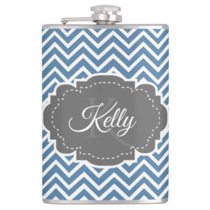 Blaue Zickzack Personalisierte Flasche Flachmann