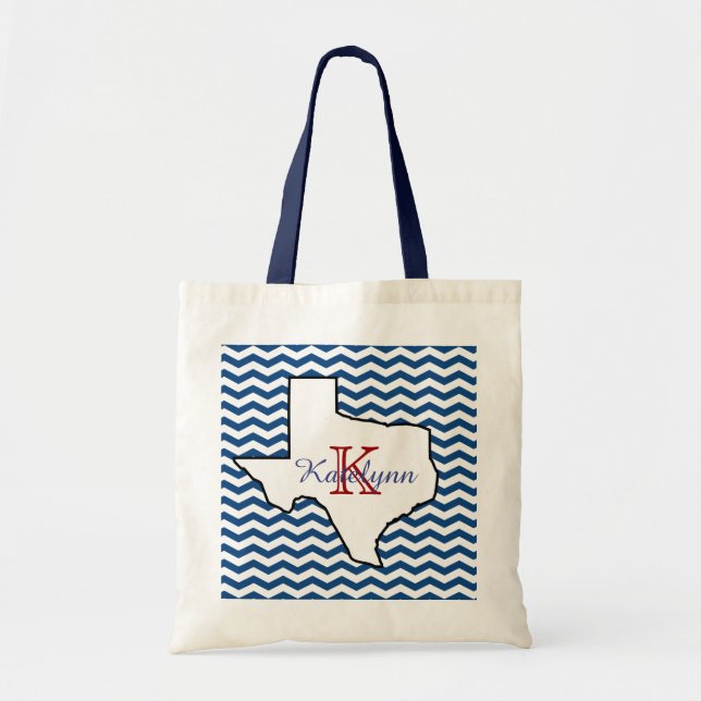 Blaue Zickzack Texas-Monogramm-Taschen-Tasche Tragetasche (Vorne)