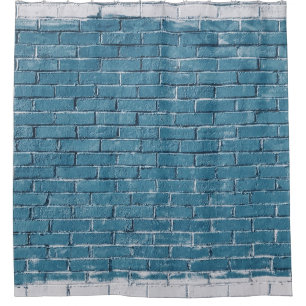 Blaue Ziegelsteine aus grauem Beton Duschvorhang