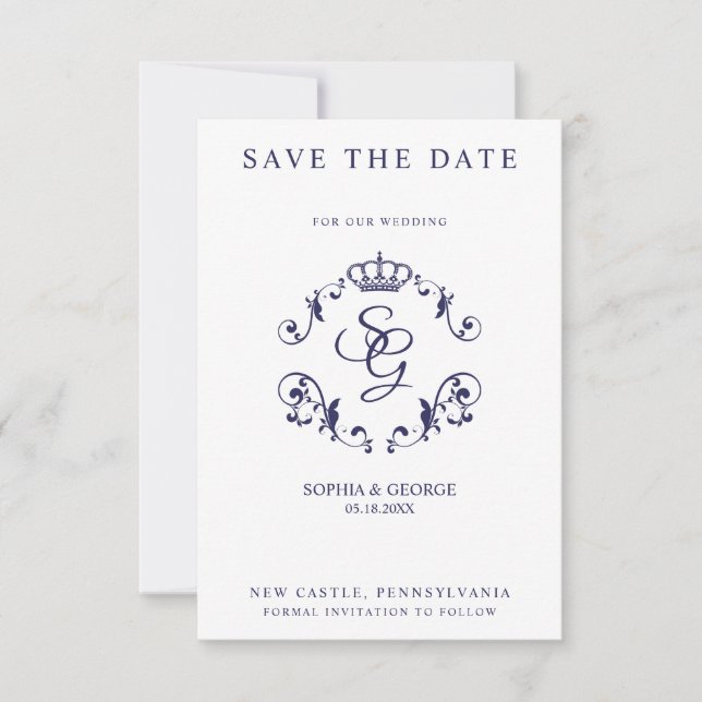 Blaue Ziergrenze mit Kronen & Initialen (Vorderseite)