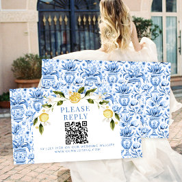 Blaue Zitrone Mittelmeerhochzeit rsvp QR Begleitkarte