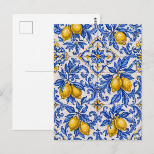 Blaue Zitronen-Azulejo-Fliese Postkarte