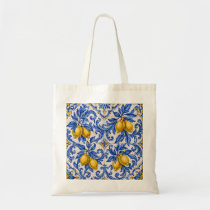 Blaue Zitronen-Azulejo-Fliese Tragetasche
