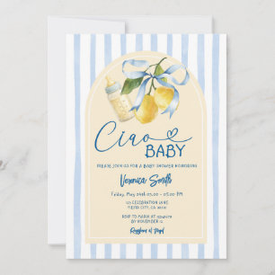 Blaue Zitronen-Babyflasche Ciao Baby Shower Einlad Einladung
