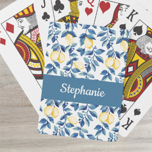 Blaue Zitronen-Wasserfarbe-Monogramm-Name Spielkarten