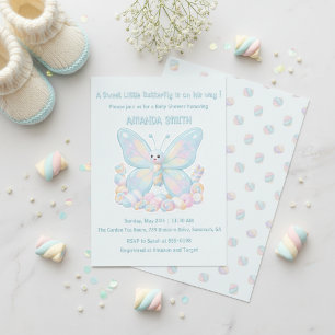 Blaue Zuckerwatte Schmetterling Junge Baby Shower Einladung