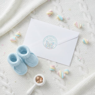 Blaue Zuckerwatte-Schmetterlings-Junge-Baby-Party Runder Aufkleber