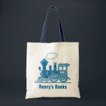 Blaue Zugkinder mit dem Namen id Library Tobag Tragetasche<br><div class="desc">Blue Train Jungs Schulbibliothek Tasche. Personalisieren Sie mit dem Namen Ihres Kindes,  perfekt für Bibliothek oder Schule. Derzeit liest Henry's Books und Henry auf Kesselplatte. Einzigartig gestaltet von Sarah Trett.</div>