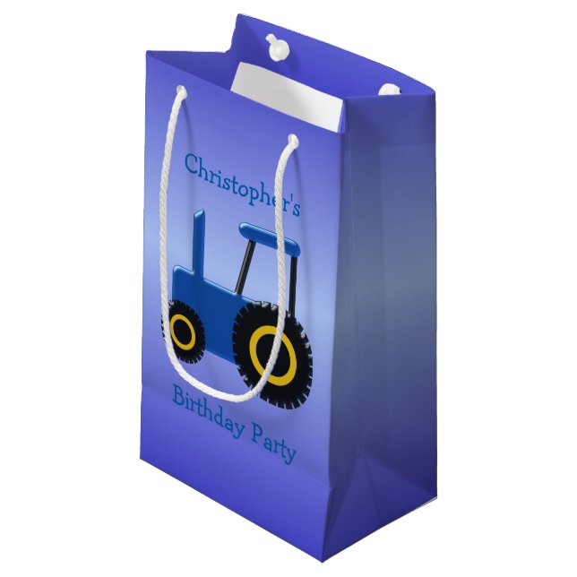 Blaue Zugmaschine Kleine Geschenktüte (Vorderseite Schrägansicht)