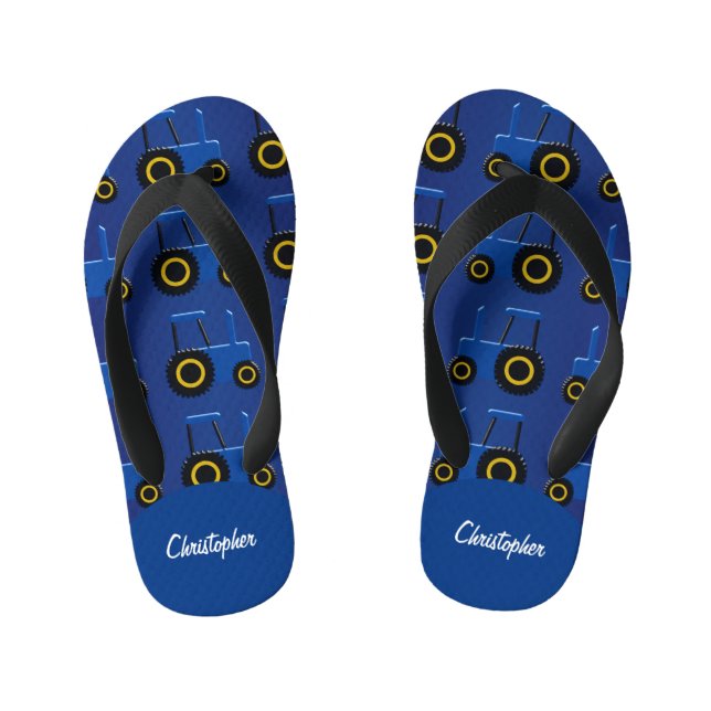 Blaue Zugmaschine Personalisiert Kinderbadesandalen (Fußbett)