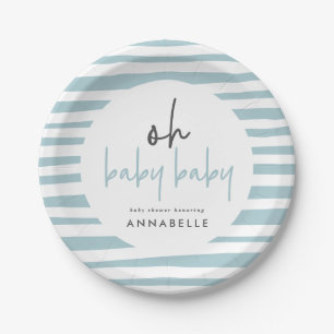 Blaue Zweibaby-Duschtypografie - Modernes Party Pappteller