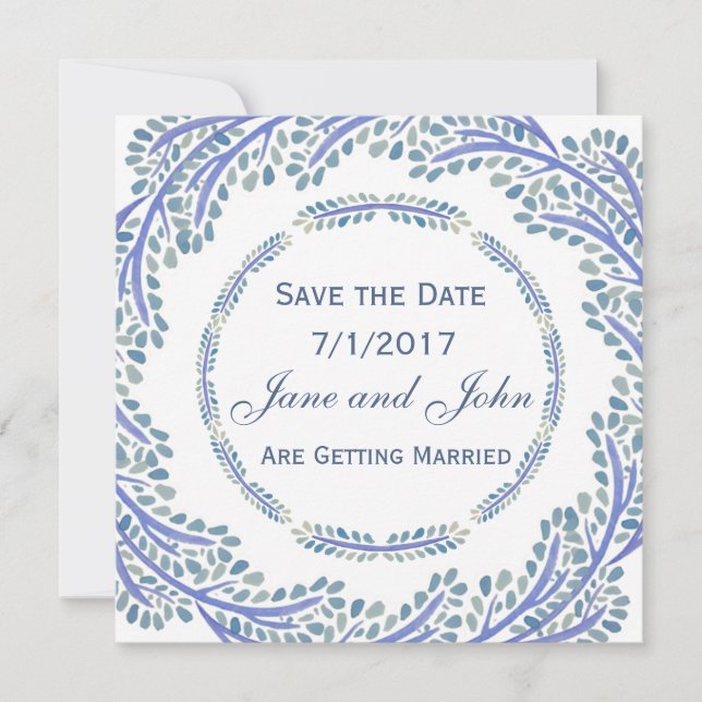 Blaue Zweige Save the Date Einladung (Vorderseite)