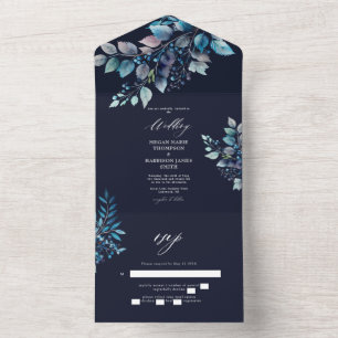 Blaue Zweige und Berries Hochzeitsnacht All In One Einladung