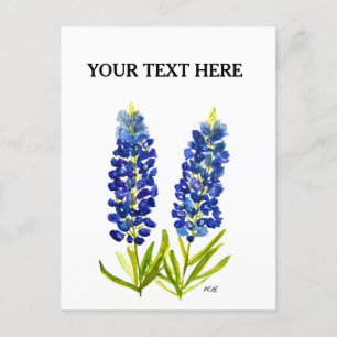 Blauebonnets Texas State Blumen Lupine Aquarell  Postkarte
