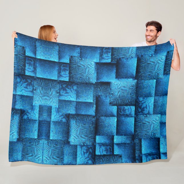 Blauen Quadrate mit abstraktem Stammesdesign Fleecedecke (Beispiel)