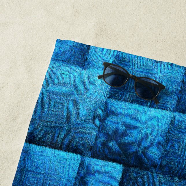 Blauen Quadrate mit abstraktem Stammesdesign Strandtuch (Beispiel)