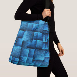 Blauen Quadrate mit abstrakten Stammeszeichnungen Tragetaschen Mit Langen Trägern