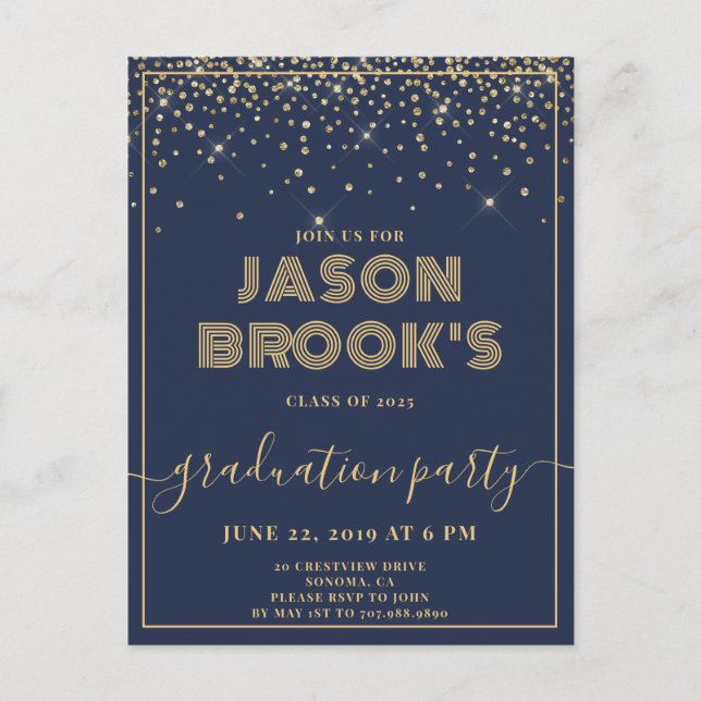 Blauer Abschluss Ankündigungspostkarte (Vorderseite)