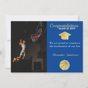 Blauer Abschluss aus Weiß und Golden Basketball Ankündigung