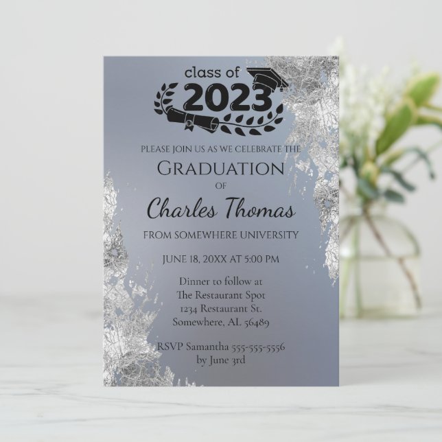 Blauer Abschluss Einladung (Stehend Vorderseite)