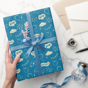 Blauer Abschluss Handgezeichnetes Scribble-Muster Geschenkpapier