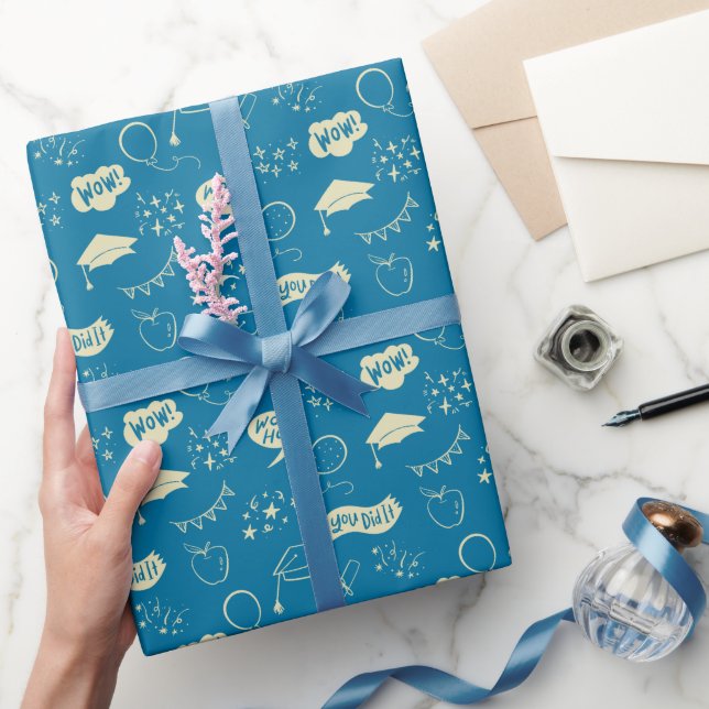 Blauer Abschluss Handgezeichnetes Scribble-Muster Geschenkpapier (Schenken)