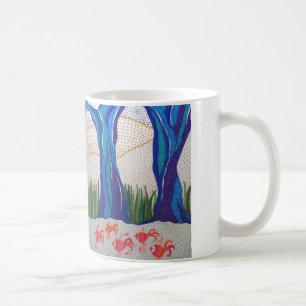 Blauer abstrakter Baum- u. Fischentwurf Kaffeetasse