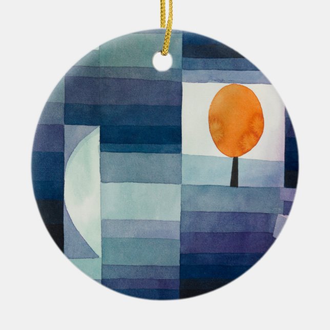 Blauer Abstrakter Herbst Paul Klee Wasserfarbe Keramik Ornament (Vorne)