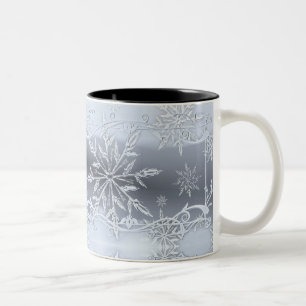 Blauer Abstrakter Schneeflocken Zweifarbige Tasse