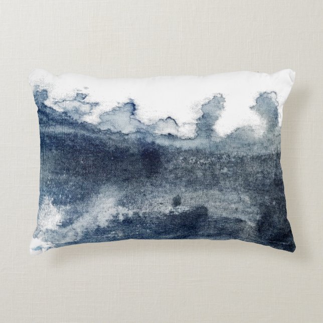 Blauer abstrakter Watercolor Dekokissen (Vorderseite)