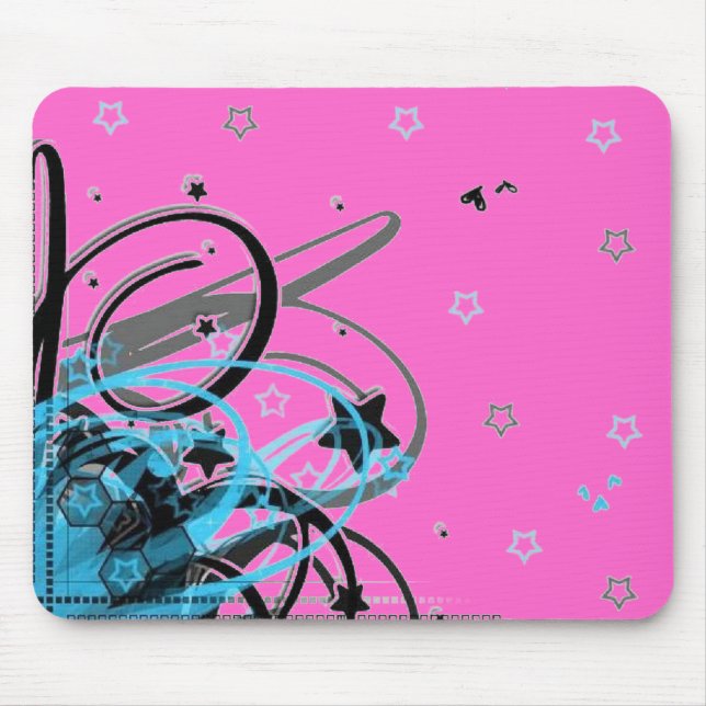 blauer abstrakter Wirbel auf einem rosa Mousepad (Vorne)